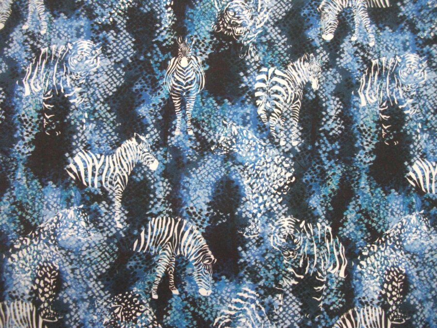 Blue black animal print ύφασμα με το μέτρο, διπλόφαρδο βαμβακερό 100%, εμπριμέ blue black